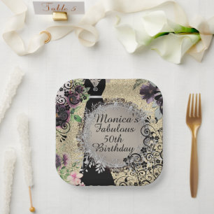 Chic Elegant Fabulous 50th Birthday Customized    Paper Plates