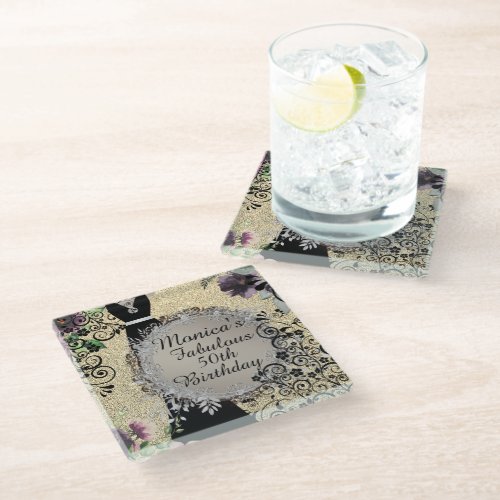 Chic Elegant Fabulous 50th Birthday       Glass Coaster