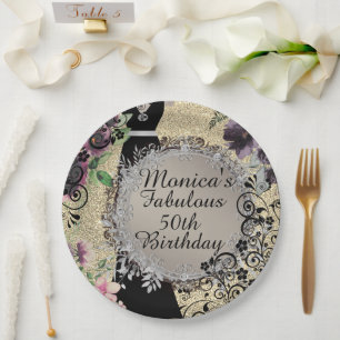 Chic Elegant Fabulous 50th Birthday Paper Plates
