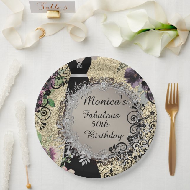 Chic Elegant Fabulous 50th Birthday Personalized Paper Plates (Wedding)