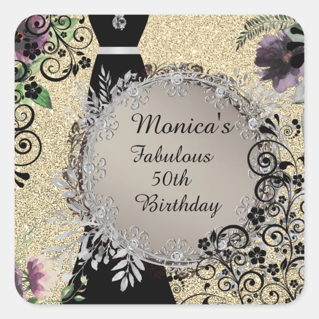 Chic Elegant Fabulous 50th Birthday Square Sticker (Front)