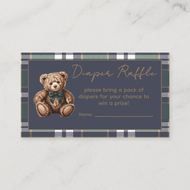 Chic elegant Fancy Bear R.L. theme Diaper Raffle Enclosure Card (Front)