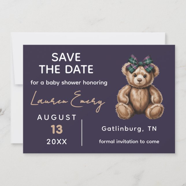 Chic Elegant Fancy Bear Save The Date  Invitation (Front)
