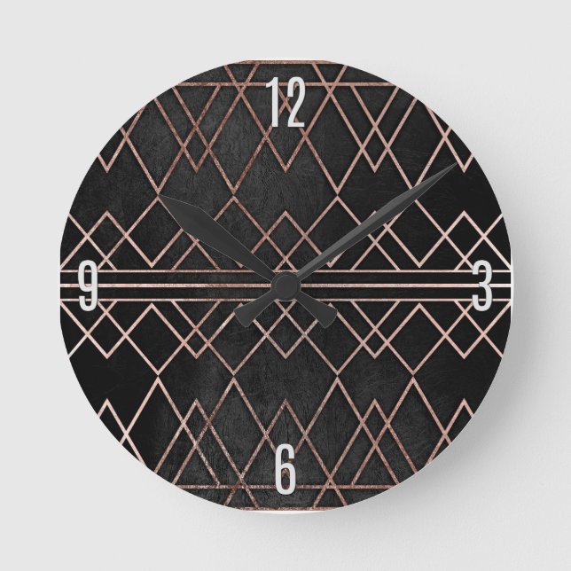 Chic & Elegant Faux Rose Gold Geometric Triangles Round Clock (Front)