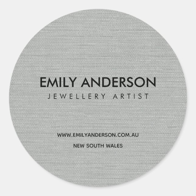CHIC ELEGANT FAUX SILVER FABRIC TEXTURE BUSINESS CLASSIC ROUND STICKER (Front)
