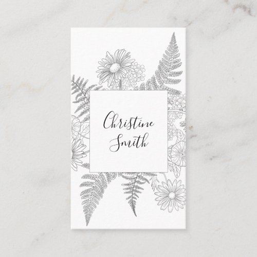 Chic Elegant Floral Black And White Flowers Business Card