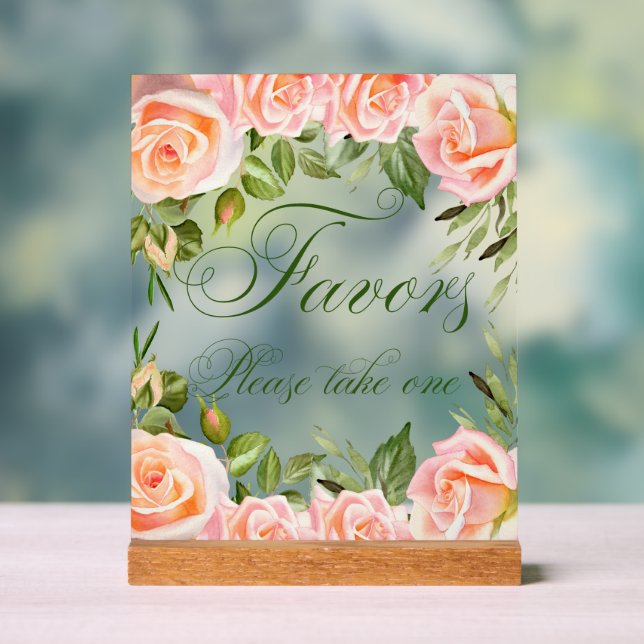 Chic Elegant Floral Bridal Shower Favor  Acrylic Sign (Neutral)