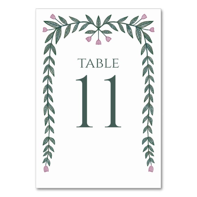 Chic Elegant Floral Frame Botanical Vines Pink Table Number (Front)