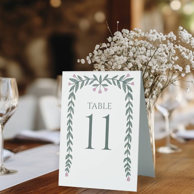 Chic Elegant Floral Frame Botanical Vines Pink Table Tent (Chic Elegant Floral Frame Botanical Vines Pink Green Table Tent Sign
)