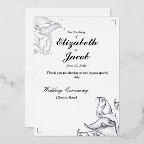 Chic  Elegant Floral Lush Silver Wedding Foil Invitation