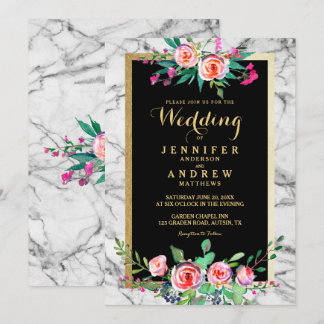 Chic Elegant Floral Marble Wedding Invite