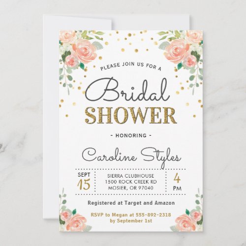 Chic Elegant Floral Peony Bridal Couples Shower Invitation