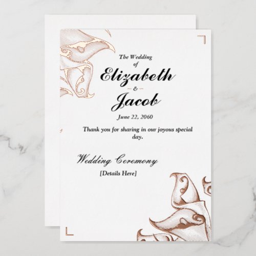 Chic  Elegant Floral Rose Gold Wedding Foil Invitation
