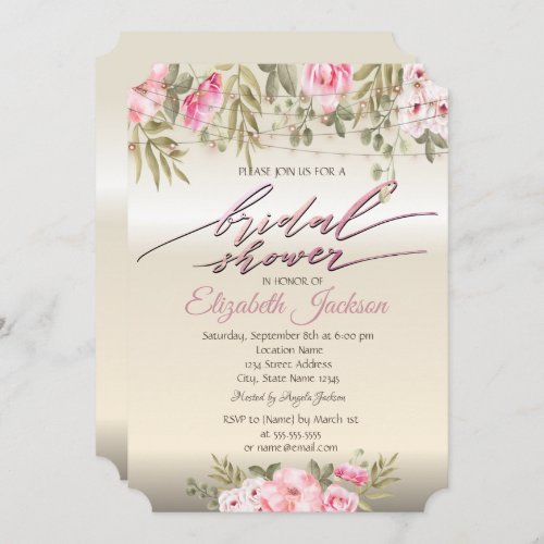Chic Elegant Floral String Lights Bridal Shower Invitation
