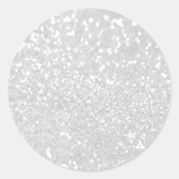 Chic Elegant Glamour White Faux Glitter Classic Round Sticker by pink_water at Zazzle
