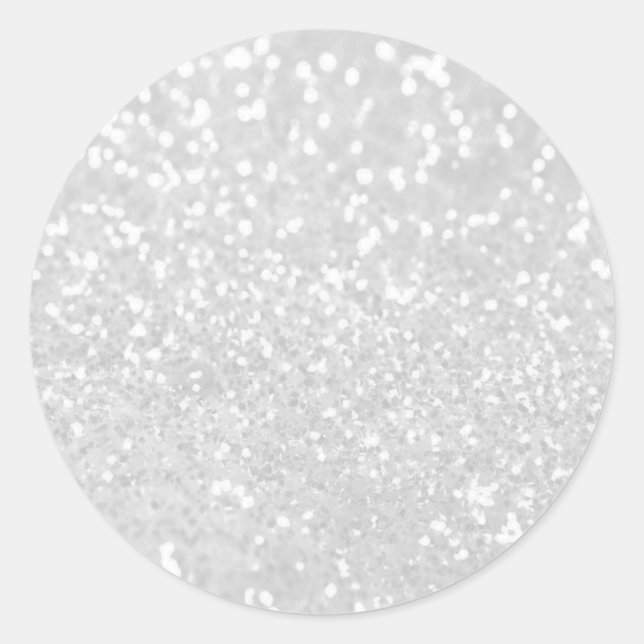 chic elegant glamour White Faux Glitter Classic Round Sticker (Front)