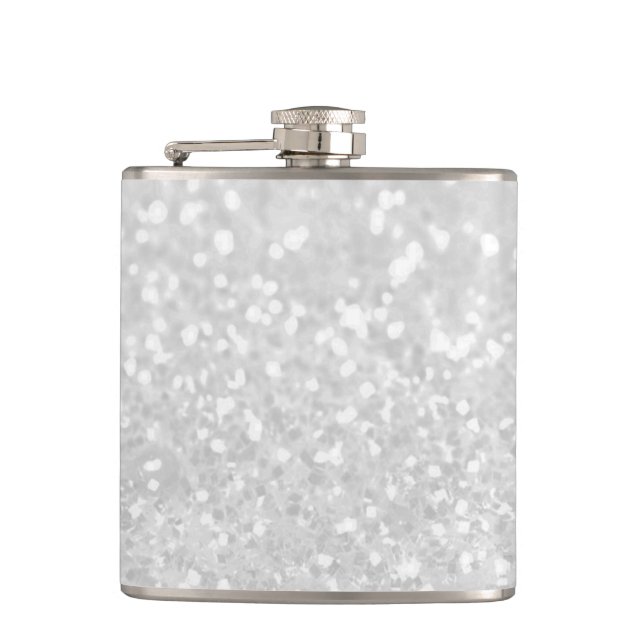 Chic elegant glamour White Faux Glitter Flask (Front)
