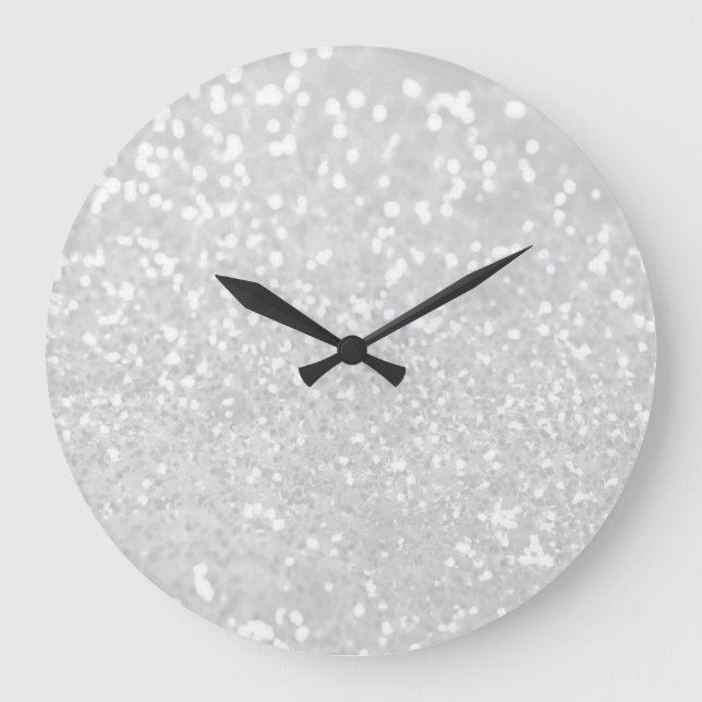 chic elegant glamour White Faux Glitter Large Clock (Front)