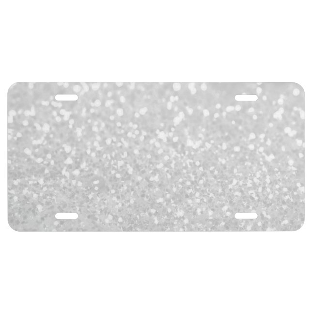 chic elegant glamour White Faux Glitter License Plate (Front)