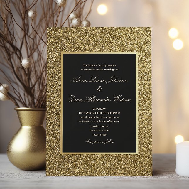Chic Elegant Gold and Black Wedding Invitation (Creator Uploaded)