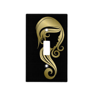 Chic Elegant Gold Beauty Girl Hair & Makeup Salon Light Switch Cover