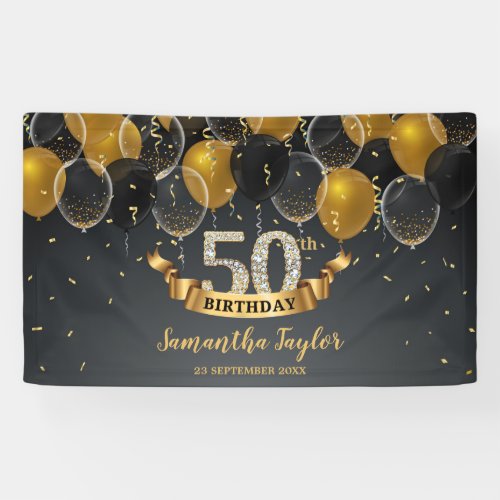 Chic elegant gold black diamond any age birthday banner