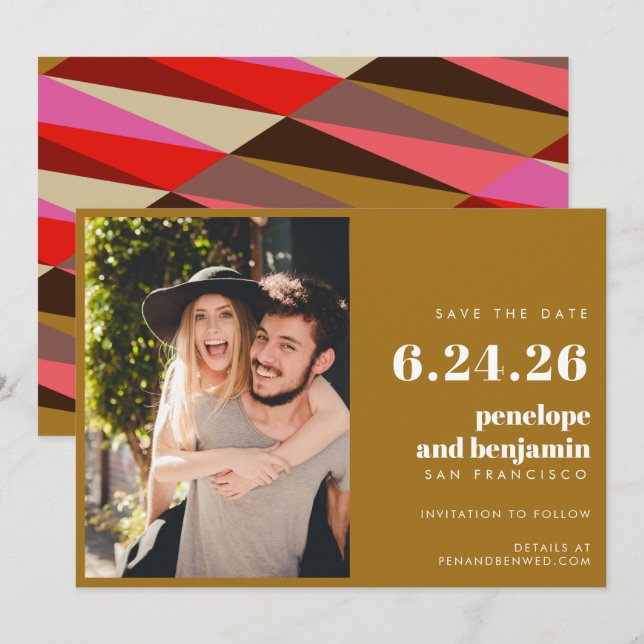 Chic Elegant Gold Bold Geometric Photo Wedding Save The Date (Front/Back)
