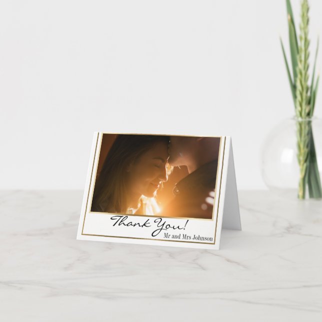 Chic Elegant Gold Border Photo Thank You Card (Front)