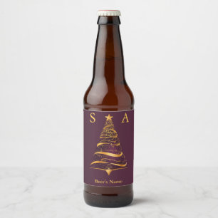 Chic Elegant Gold Christmas Tree Monogram Wedding Beer Bottle Label