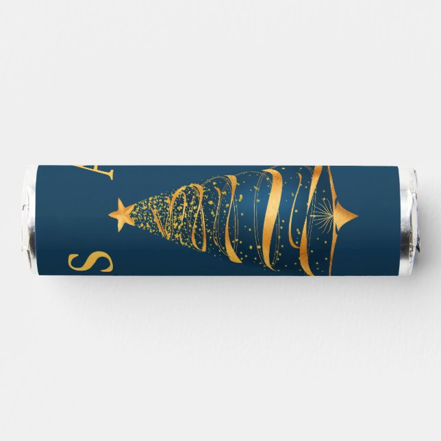 Chic Elegant Gold Christmas Tree Monogram Wedding Breath Savers® Mints (Front)