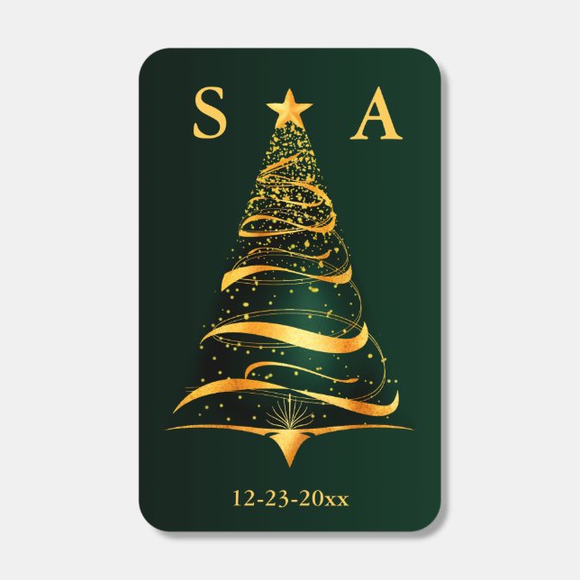 Chic Elegant Gold Christmas Tree Monogram Wedding Matchboxes (Front)
