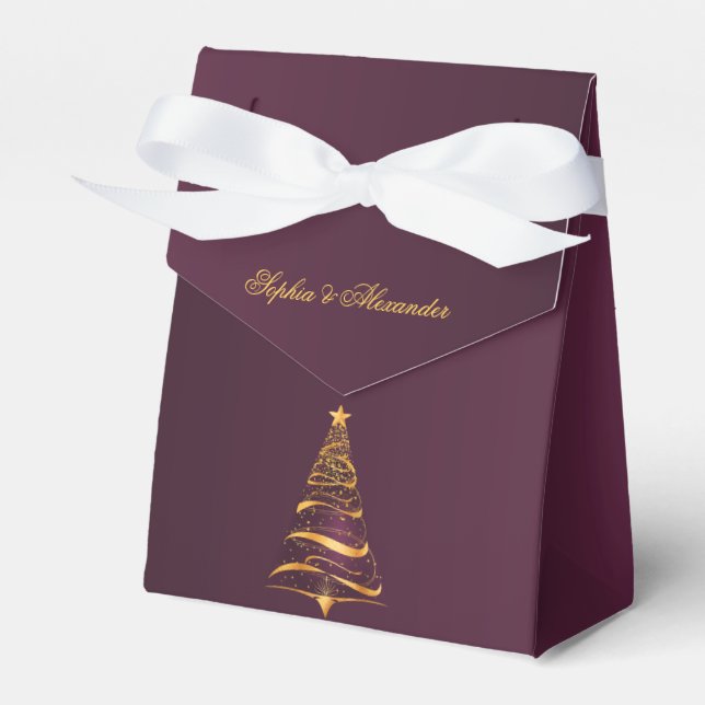 Chic Elegant Gold Christmas Tree Thank You Wedding Favor Boxes (Front Side)