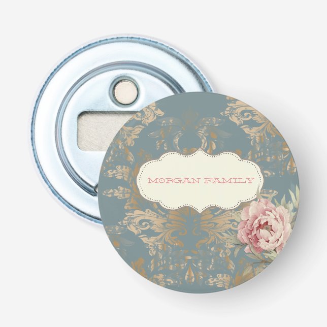 Chic Elegant Gold Damask Roses    Bottle Opener (Front)