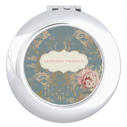 Chic Elegant Gold Damask Roses   Compact Mirror