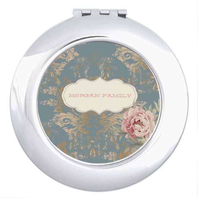 Chic Elegant Gold Damask Roses   Compact Mirror (Front)