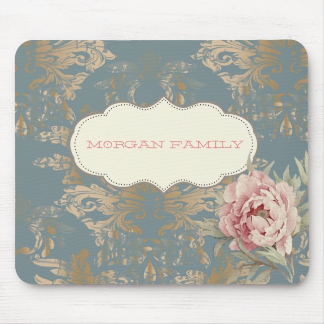 Chic Elegant Gold Damask Roses  Mouse Pad (Front)