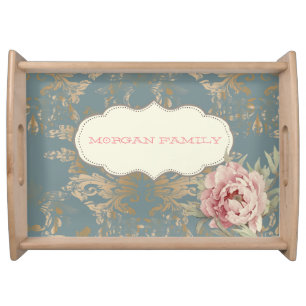 Chic Elegant Gold Damask Roses Serving Tray