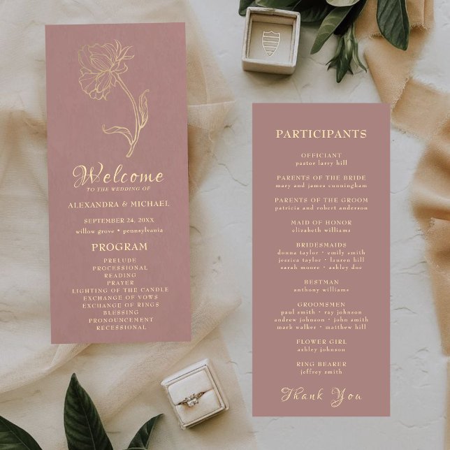 Chic Elegant Gold Flower Typography Wedding Program (Creator Uploaded)