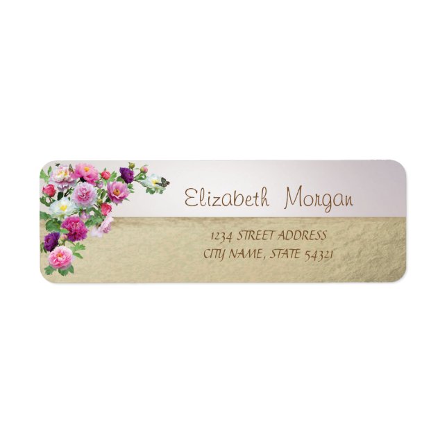Chic Elegant,Gold,Flowers  Address Label (Front)