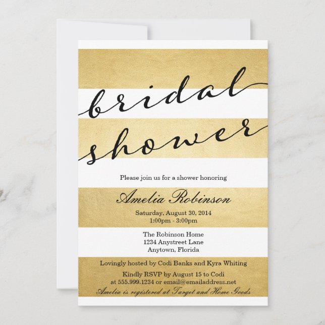 Chic Elegant Gold foil bridal shower invition Invitation (Front)