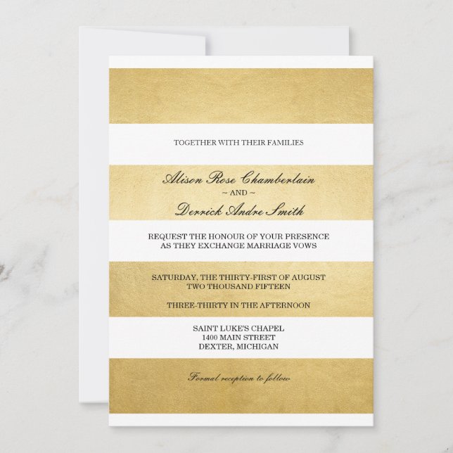 Chic Elegant Gold foil & white wedding invitation (Front)