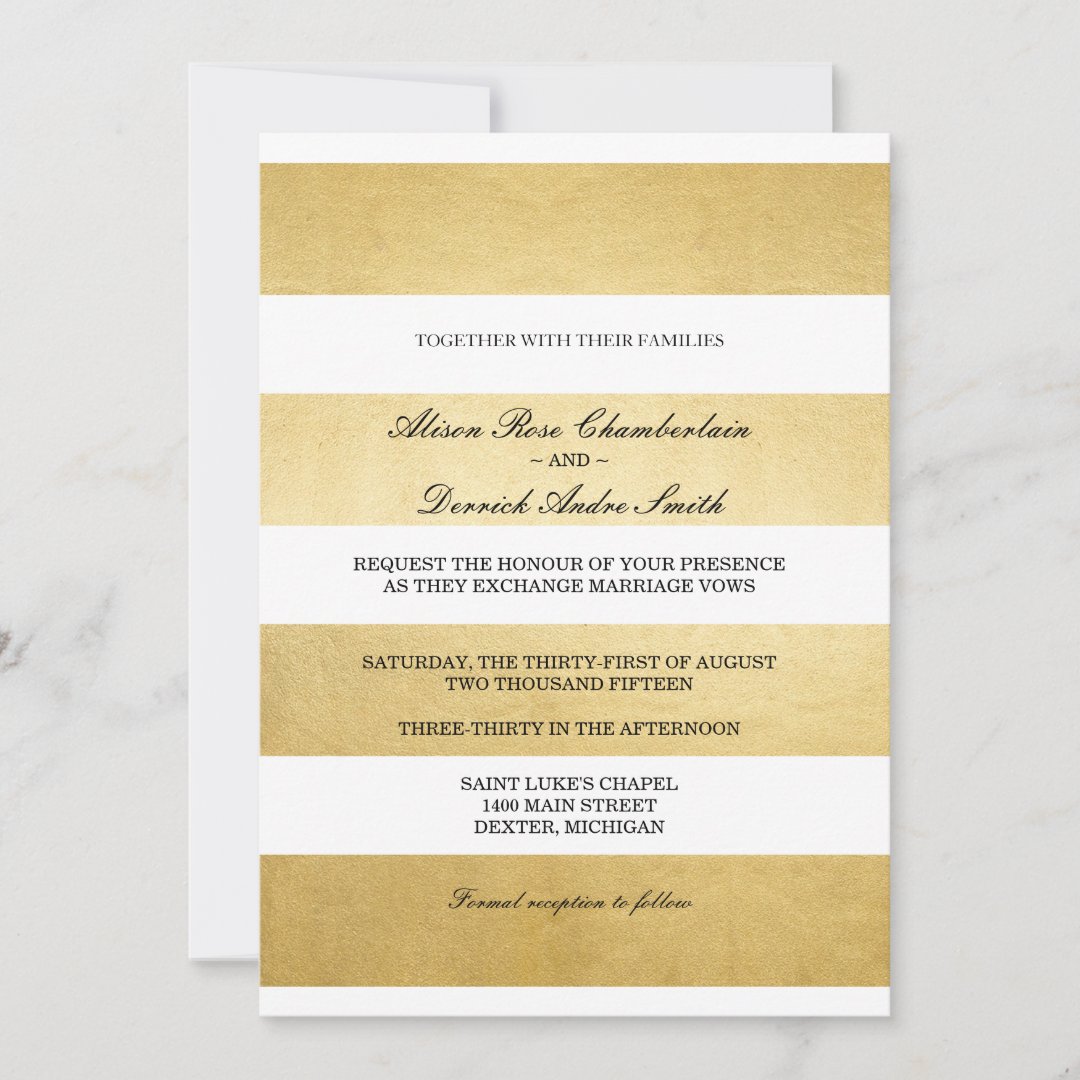 Chic Elegant Gold foil &amp; white wedding invitation | Zazzle