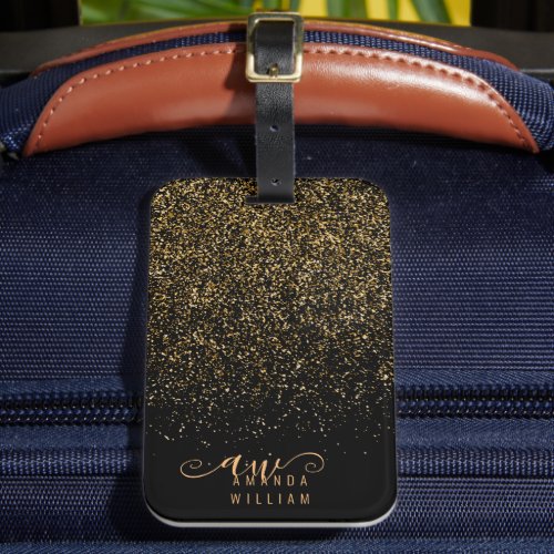 Chic Elegant Gold Glitter Glam Monogram Luggage Tag