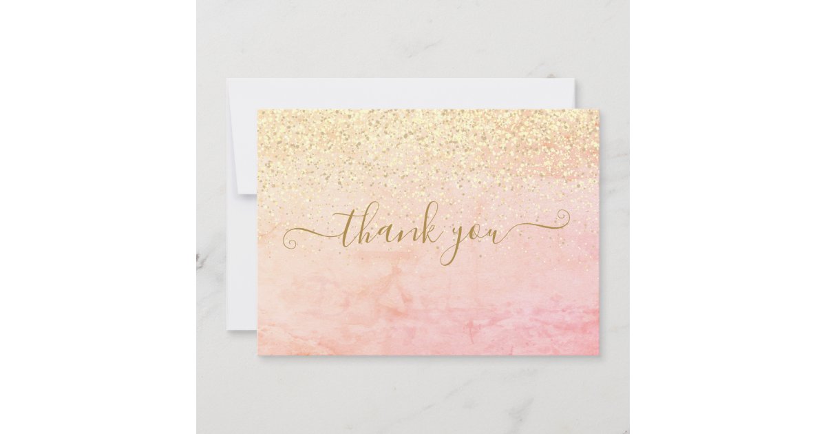 Chic Elegant Gold Glitter Script Thank You Card | Zazzle