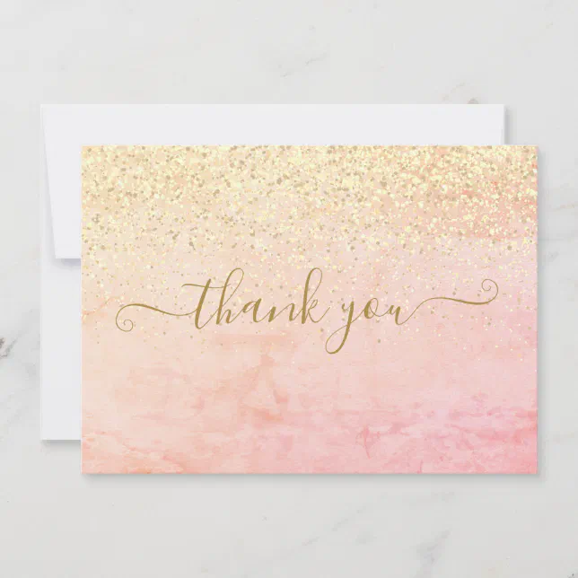 Chic Elegant Gold Glitter Script Thank You Card | Zazzle