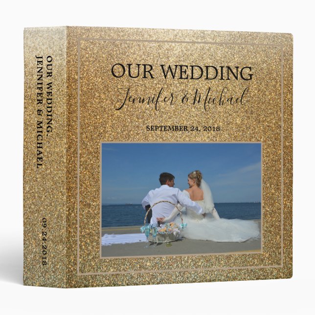 Chic elegant gold gradient photo Wedding album 3 Ring Binder (Front/Spine)