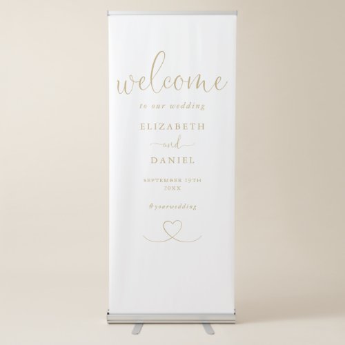 Chic Elegant Gold Heart Script Wedding Welcome Retractable Banner