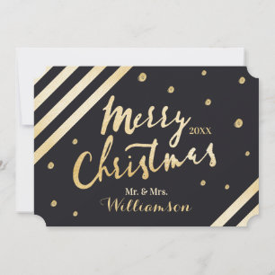 Chic Elegant Gold Merry Christmas Newlyweds Photo Holiday Card