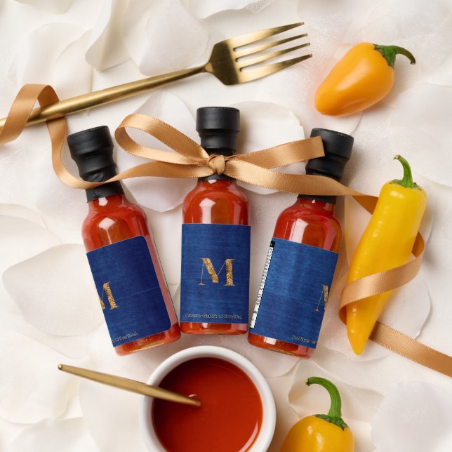 Chic Elegant Gold Navy Blue Personalized Monogram Hot Sauces (Wedding)