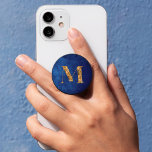 Chic Elegant Gold Navy Blue Personalized Monogram PopSocket<br><div class="desc">Elegant monogrammed gift for men with luxury blue and gold shades.
To personalize the golden monogram,  please click on "Customize further". Select the letter and click "Crop". Move the cropped area to the desired letter.
Then click "Done".</div>